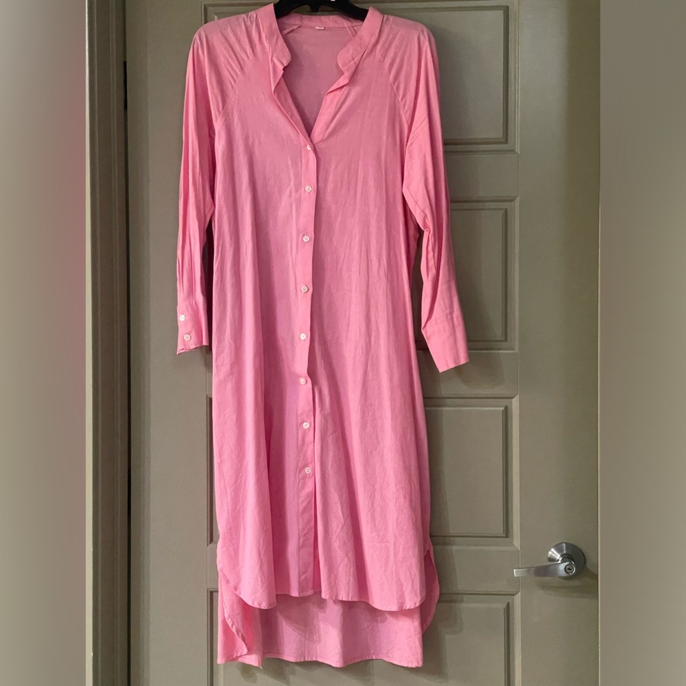 Pink Button-Up Long sleeve Shirt Dress